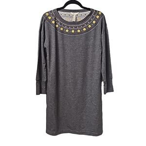 Matilda Jane Sweatshirt Dress Grey Gold Long Sleeve Dress Size Medium NWT